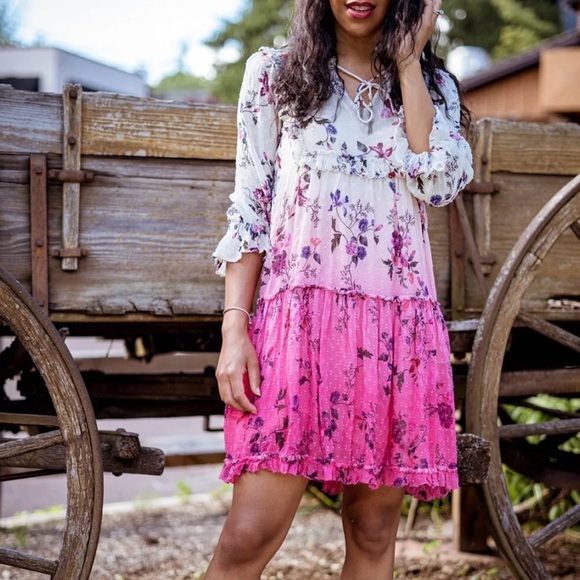 Anthropologie Dip-Dyed Floral Dress - Picture 3 of 16